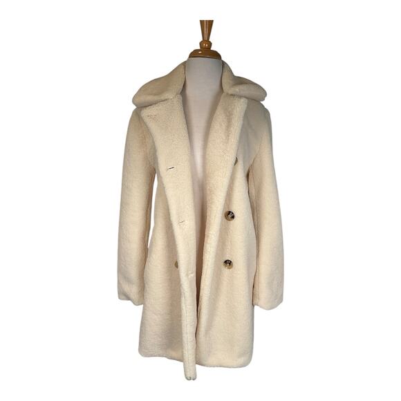 NWT Rachel Parcel Long Ivory Faux Fur Trench Coat | Size Small Elegant Winter - Picture 6 of 11
